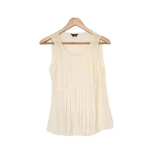 Theory Womens Petite 100% Silk Ivory Beige Pleated Body Sleeveless Blouse Top